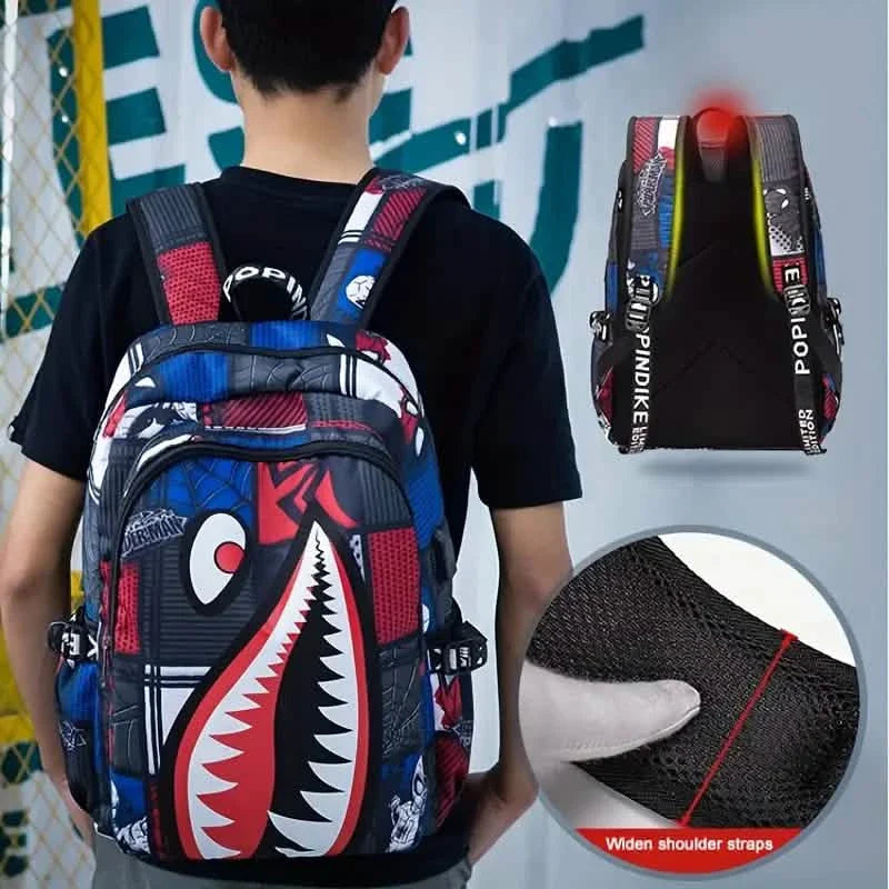 Patterned Shark Nylon Student Backpack