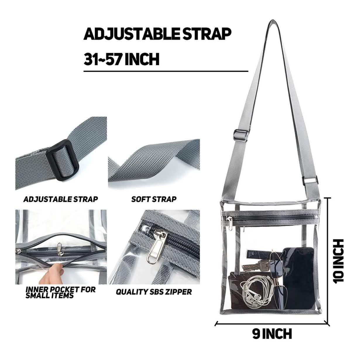 Stadium Approved Clear Crossbody Bag Purse with Adjustable Strap